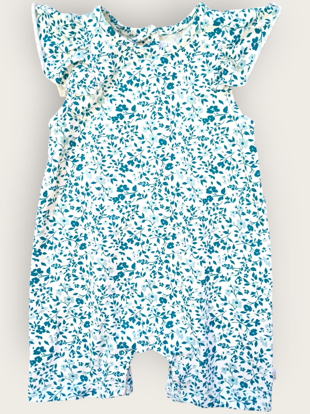 deux par deux White and Teal Floral Romper